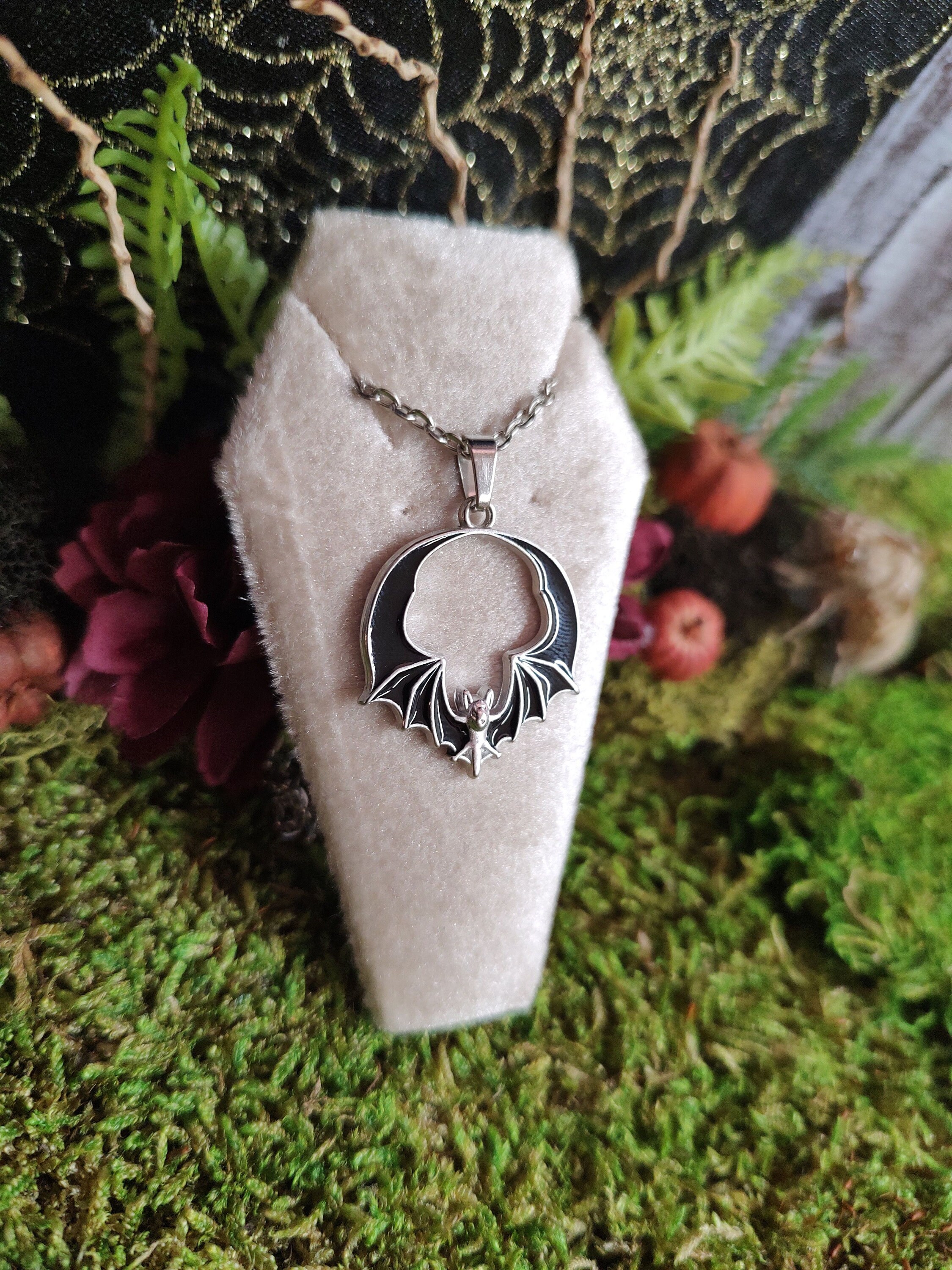 Black Bat Necklace, Smaller Version, Bat Wing Jewelry, Halloween Bats ...