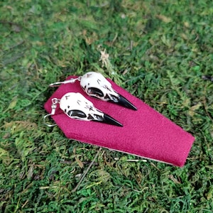 Raven Skull Earrings, Crow Skull Earrings, Bird Skull Jewelry, Halloween Costume,  Gothic Accessories, Plague Doctor
