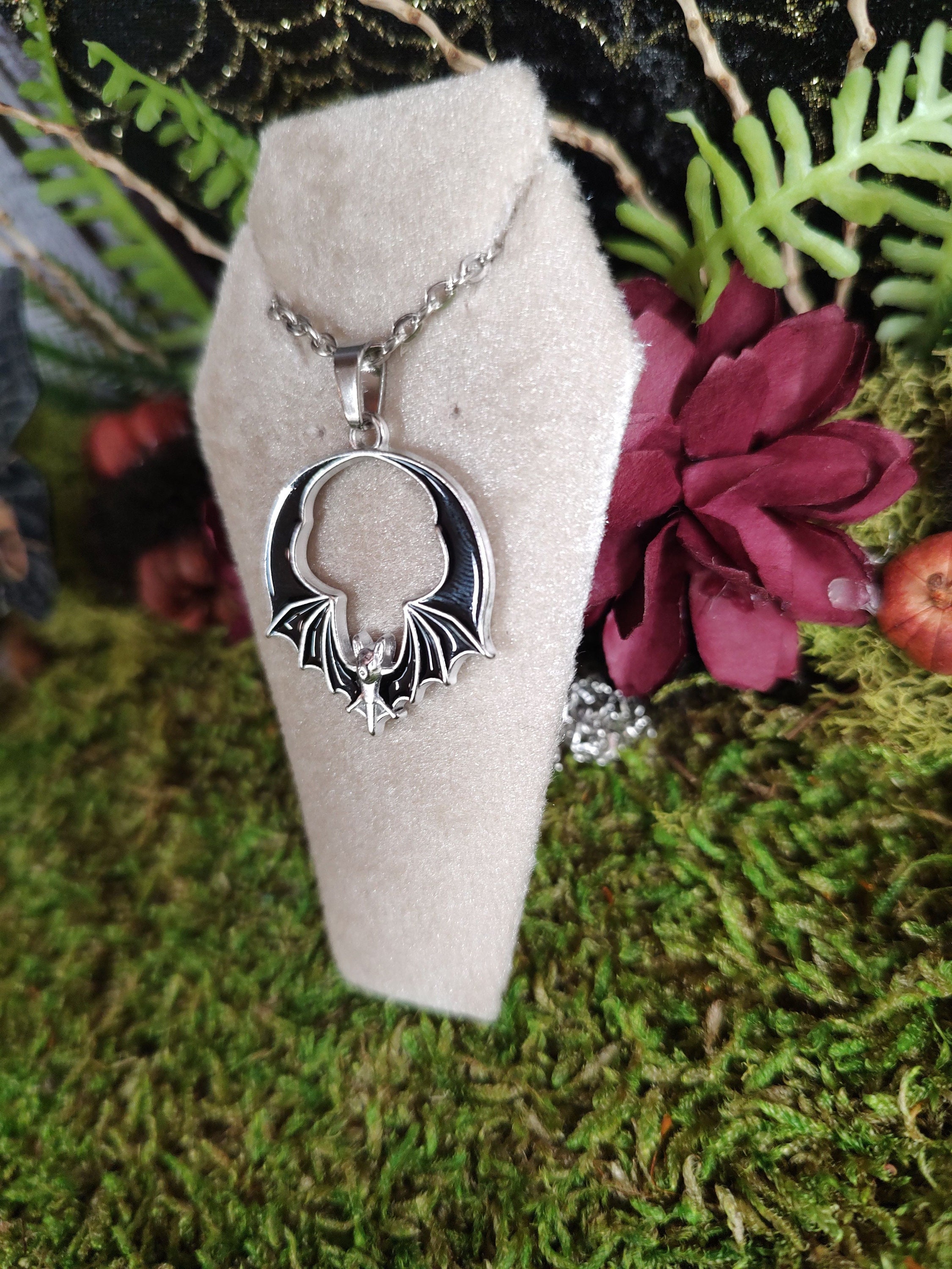 Black Bat Necklace, Smaller Version, Bat Wing Jewelry, Halloween Bats ...