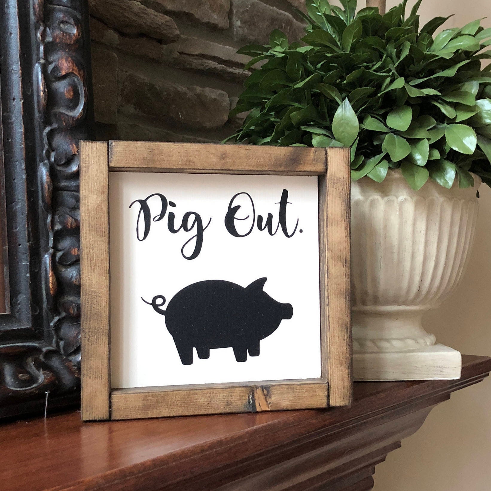 Pig out. Funny decor. premium decor pig. why is pig in kitchen like house on fire.