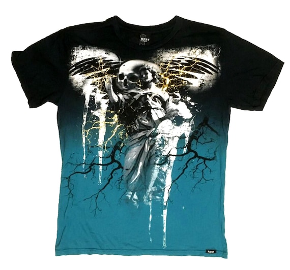 Vintage Y2K RZST Double Sided Angel & Skull Graphics T-shirt Made