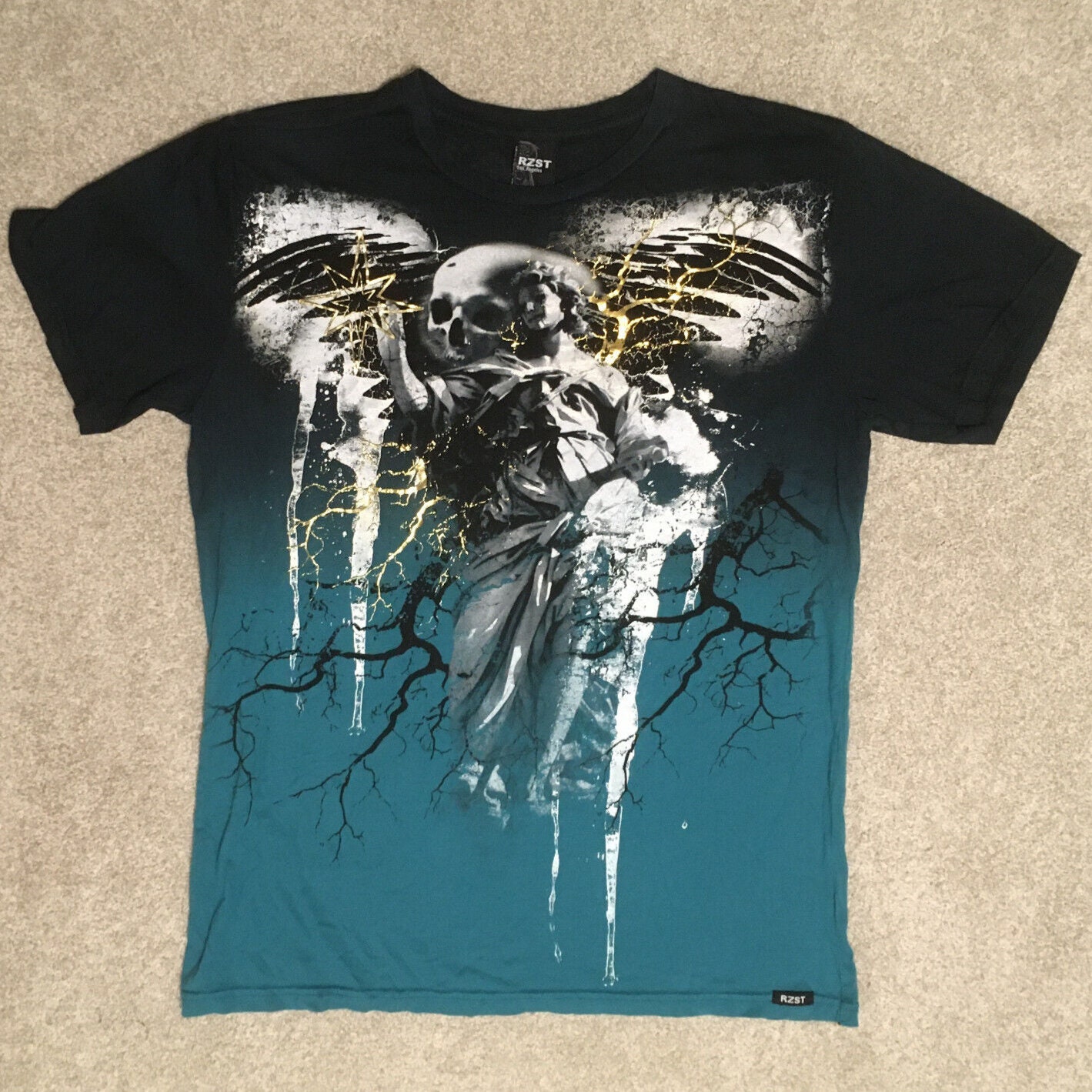 Vintage RZST T-shirt, Angel & Skull Graphics Double Sided Made in USA, Size Large, Angels, Demons, Gold Metallic Accents, Wicked Cool - Etsy Vintage RZST T-shirt, Angel & Skull Graphics Double Sided Made in USA, Size Large, Angels, Demons, Gold Metallic Accents, Wicked Cool - Etsy