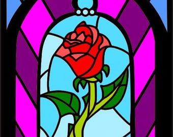 Enchanted Rose Stained Glass Layered Shadowbox
