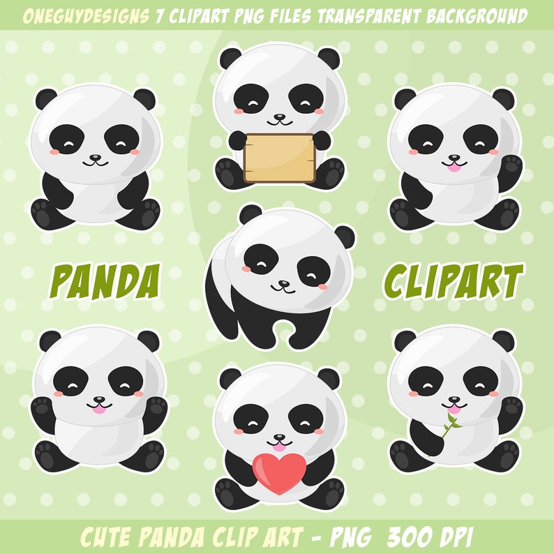 Cute Panda Clipart Panda Bear Clip Art Png 300 Dpi Etsy
