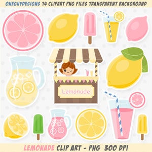 Lemonade Clipart, Pink Lemon Clip Art, Lemonade Stand, Ice Cream Graphics