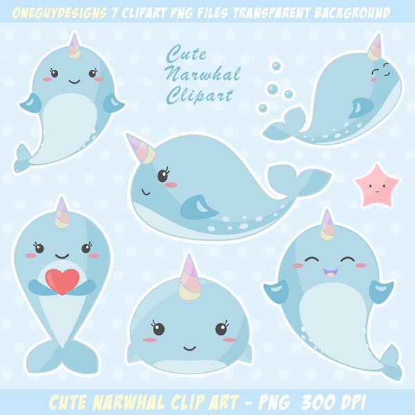 Cute Narwhal Clipart. Pastel Unicorn Clip Art. Narwhal Graphics, Instant download, Narwhal Clip Art, PNG file 300 dpi, Instant Download