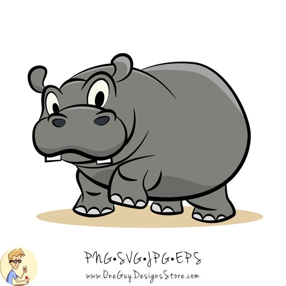 Cute Grey Hippo Vector Illustration Digital Clip Art SVG PNG File