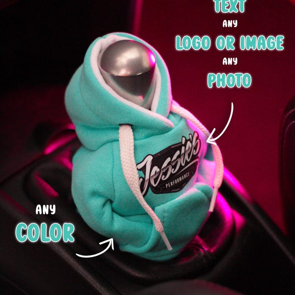 Sudadera con capucha para palanca de cambios con diseño personalizado, sudadera con capucha para pomo de cambio, sudadera con capucha para pomo de cambio mini, funda para palanca de cambios color azul
