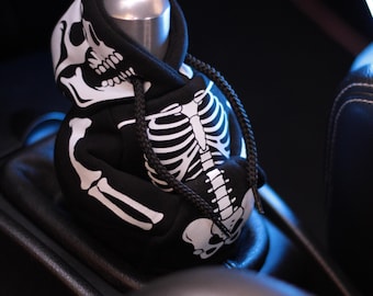Skeleton Shift Knob Cover — Black Skull Mini Hoodie for Gear Stick | Halloween Car Accessory Gift