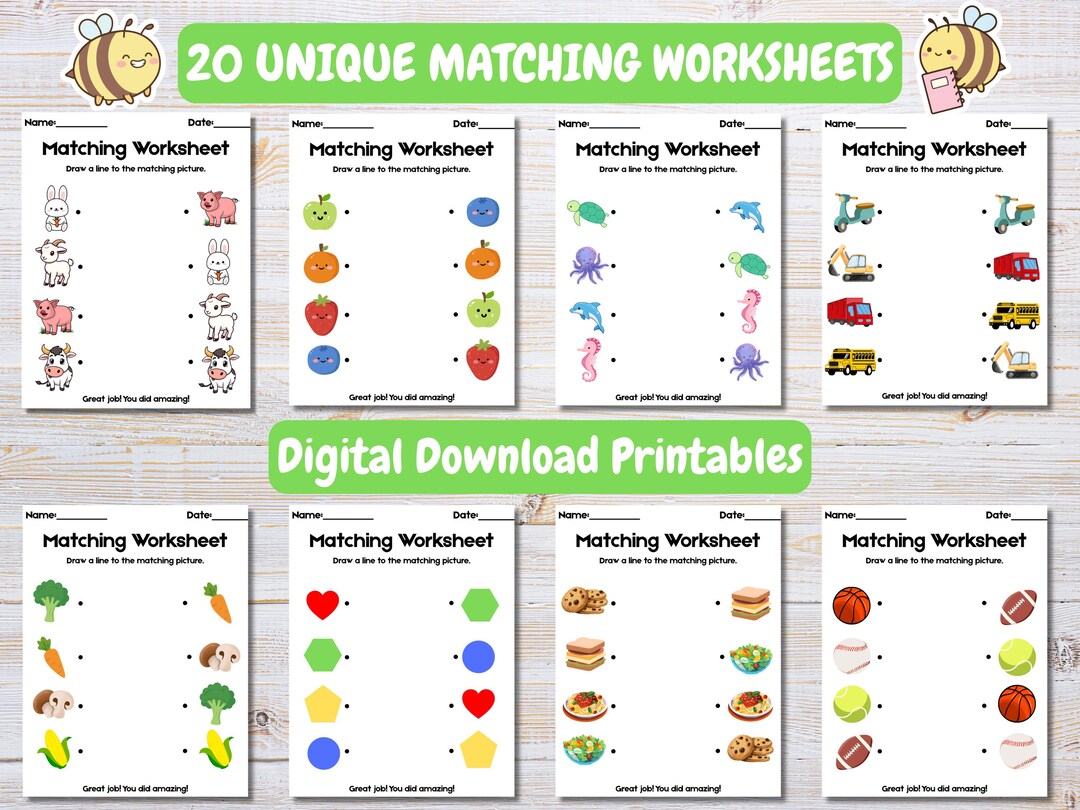 20 Unique Printable Matching Worksheets for Kids | Match the Picture ...