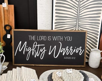 Boys Scripture Sign, The Lord Is With You Mighty Warrior, Boys Wood Room Sign, Boys Room Bible Verse Sign, Framed Wood Signs, Judges 6:12