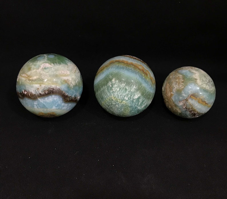 3 Pieces Natural Blue Aragonite Spheres 765gr 2.7 inch Each C25