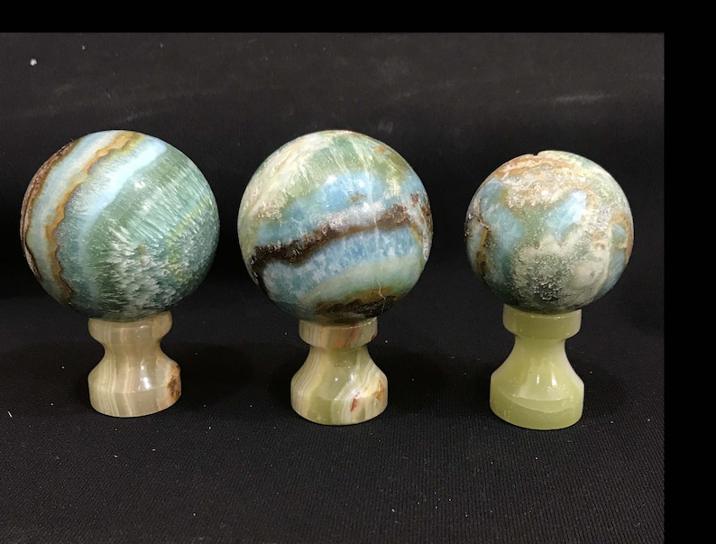 3 Pieces Natural Blue Aragonite Spheres 765gr 2.7 inch Each C25