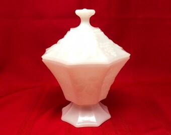 White Milk Glass Covered Compote Candy Dish