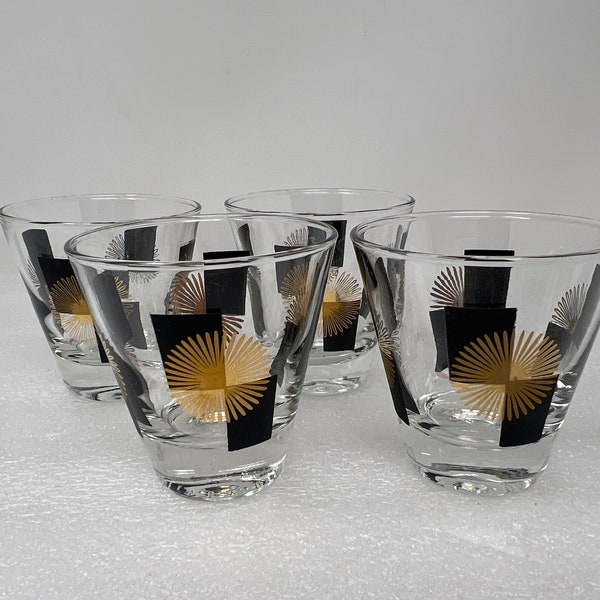 Anchor Hocking Atomic Starburst Shot Glasses, Atomic Black and Gold, Set of 4