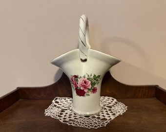 Formalities Porcelain Rose Chintz Basket Vase Baum Brothers