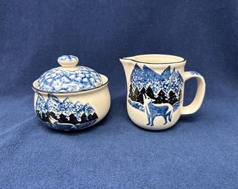 Tienshan Folk Craft ""Wolf"" Milchkännchen und Zuckerdose mit Deckel."