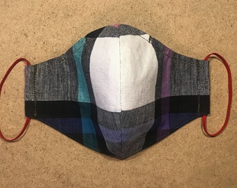 PLAID -- 2 Cotton Layer + 1 Nonwoven Layer Mask + Nosewire + Optional Filter Pocket; % of Proceeds go to Trans Justice Funding Project