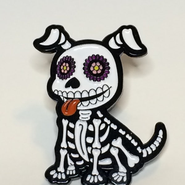 Skeleton Dog Lapel Pin (Soft Enamel) - Dia de los Muertos