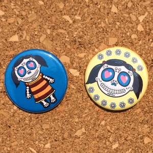 Dia De Los Muertos Doll or Doll Head 1.25" Pinback Button