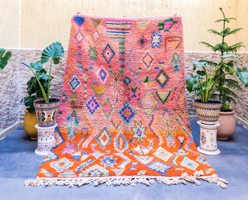 Custom Pink Boujaad rug, Orange Morrocan rug, Soft shag wool rug, Moroccan Berber rug, Bohemian rug, Custom sized rug in ALL SIZES 