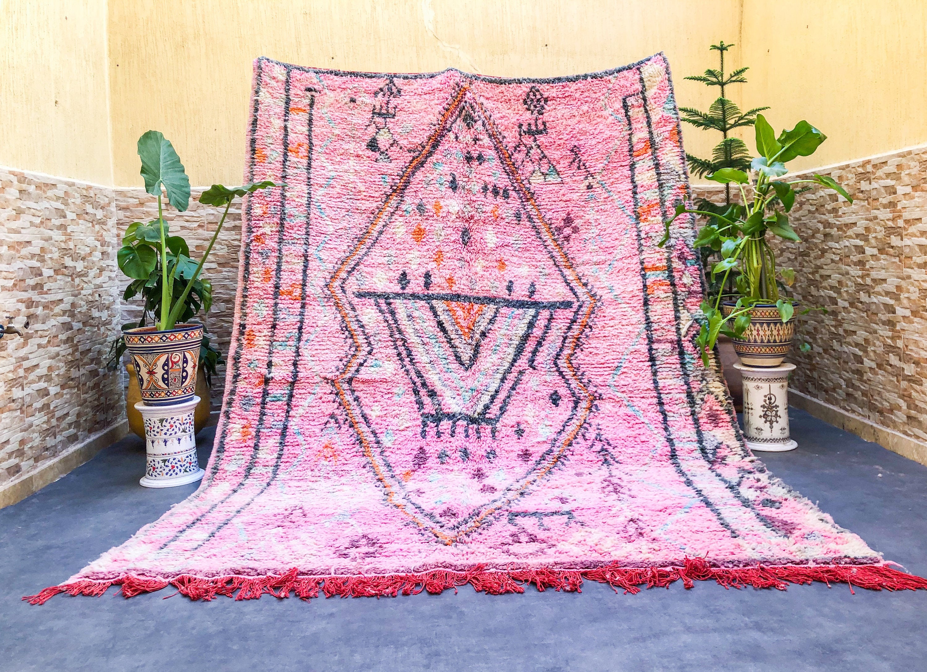 Pink Moroccan rug 7x10 Berber rug from Boujaad Handmade wool Etsy
