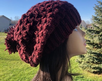 Burgundy Slouchy Hat, BIG SLOUCH Beanie Oversized Beanie Slouch Hats Lightweight Women's hat, Claret Crochet hat