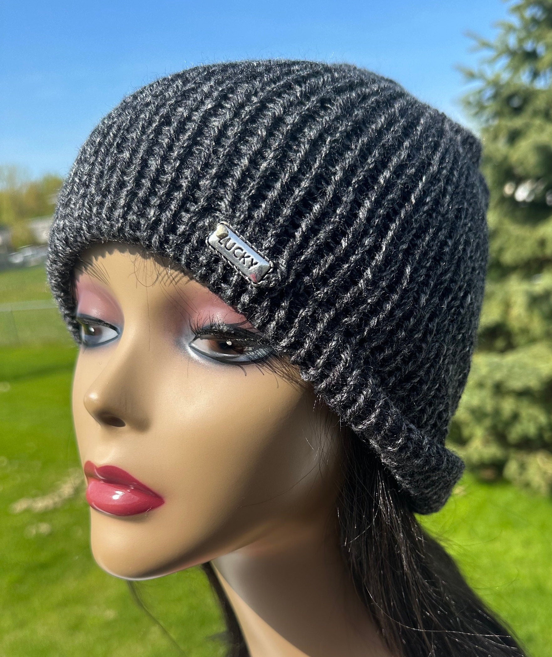Crocheted Ladies large gray hat Women Crochet Hat in Gray Shades Color Women Winter  main image 3