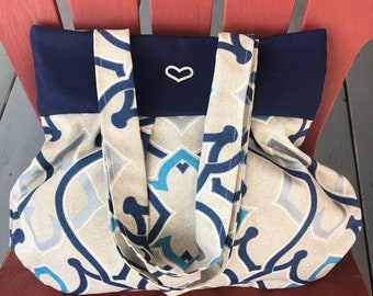 Bag with Heart shape , Blue Bag Fabric Bag