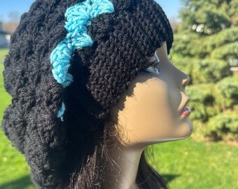 Blue slouchy Beanie ,blue/ crochet hat/Slouchy Hats,Winter Accessories