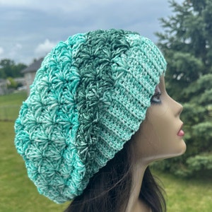 Green hat, Crochet Hat , Slouchy hat, very big slouchy hat, light green