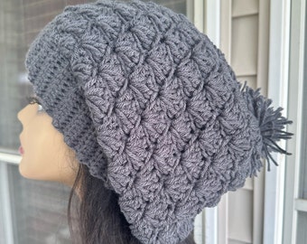 Grey Hat/hat/Women’s Slouchy Hat / Crochet Hat/ BIG Hat/ light Hat