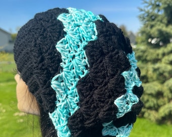 Blue Women's Slouchy Hat / Black Crochet Hat, Blue Slouchy Hat / Women's Crochet Hat / Women's Hat, Slouchy Beanie Hat /Lightweight hat