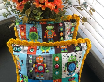 Pillow, kids Pillow,  Two   16"X 16"  Pillow, Chunky Pillow,  Crochet Pillow, kids Pillow, Throw Pillow, Crochet Pillow, Crochet cushion