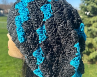 Charcoal grey , BLUE hat/Women’s Slouchy Hat / Crochet Hat/ BIG Hat