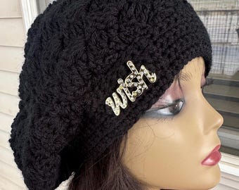 Black Slouchy Hat, Black Slouchy Beanie, Black Beanie, Black Hat, BIG HAT