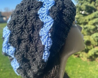 Charcoal grey , BLUE hat/Women’s Slouchy Hat / Crochet Hat/ BIG Hat