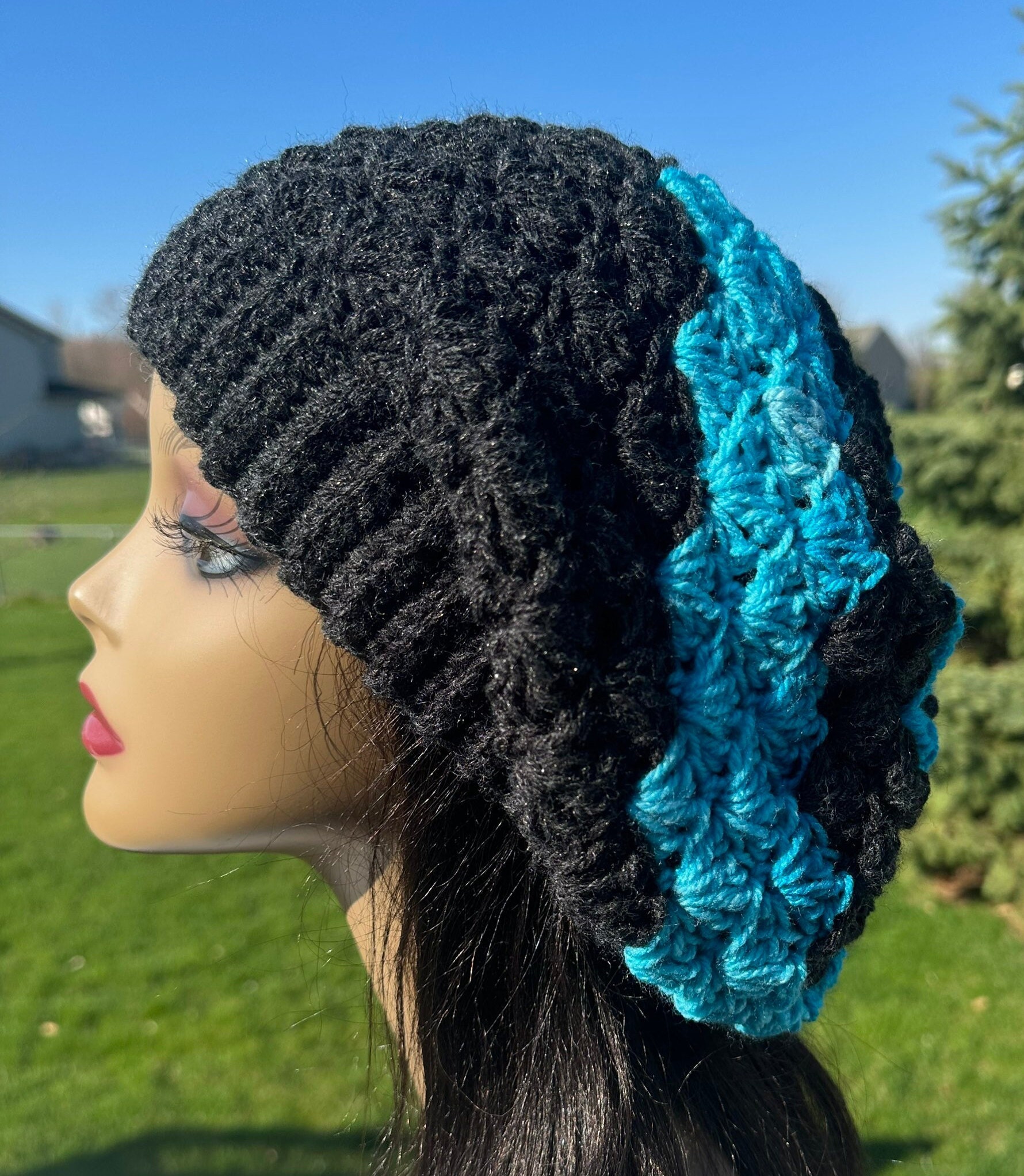 Blue Women's Slouchy Hat / Black Crochet Hat, Blue Slouchy Hat / Women's Crochet Hat / Women's Hat, Slouchy Beanie Hat /Lightweight hat