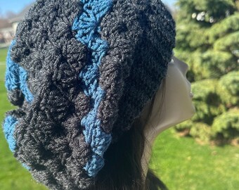 Charcoal grey , BLUE hat/Women’s Slouchy Hat / Crochet Hat/ BIG Hat