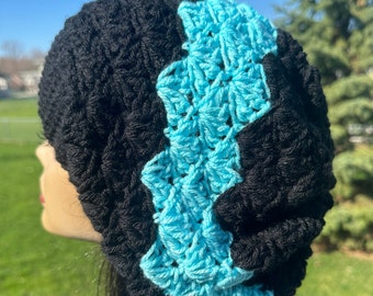 Blue slouchy Beanie ,blue/ crochet hat/Slouchy Hats,Winter Accessories Black Hat