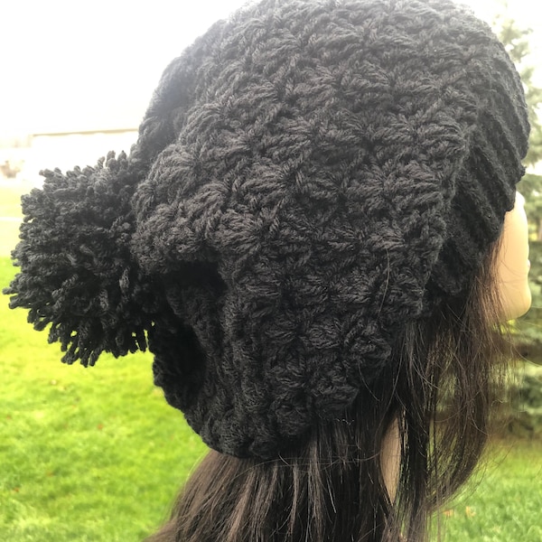 Black crochet Hat Slouchy Hat, Black Slouchy Beanie, Black Beanie, Black Hat, BIG HAT
