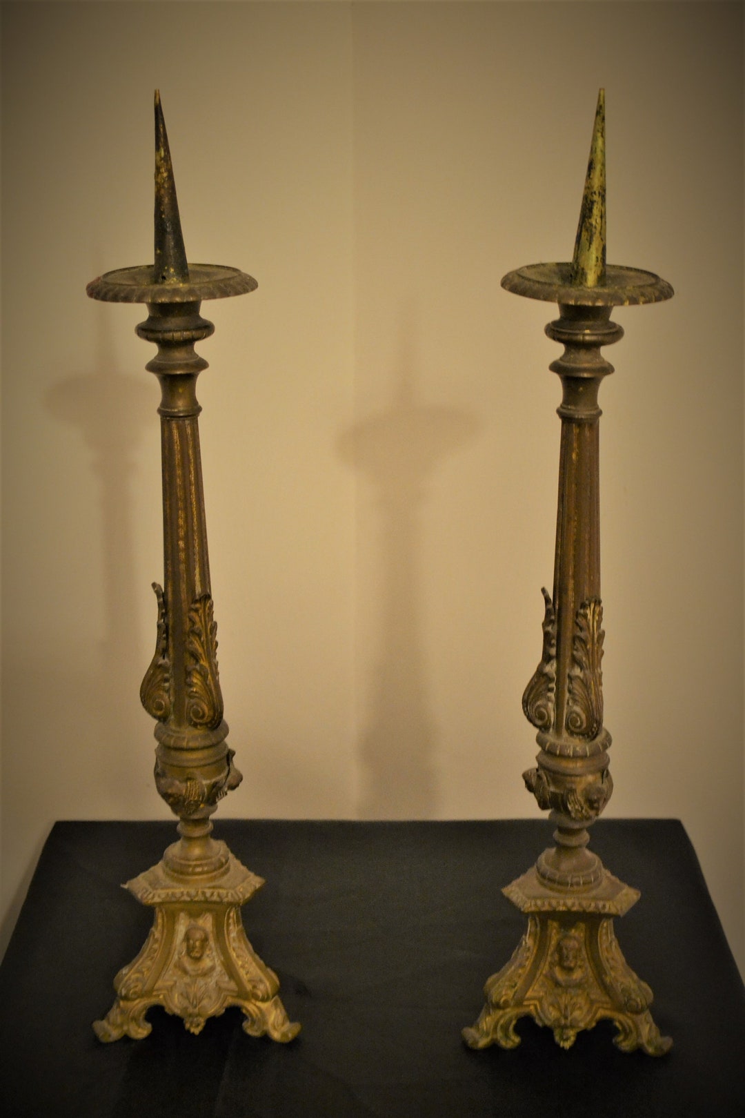 A Pair of Large Antique French Altar Candlesticks XIX Century Etsy