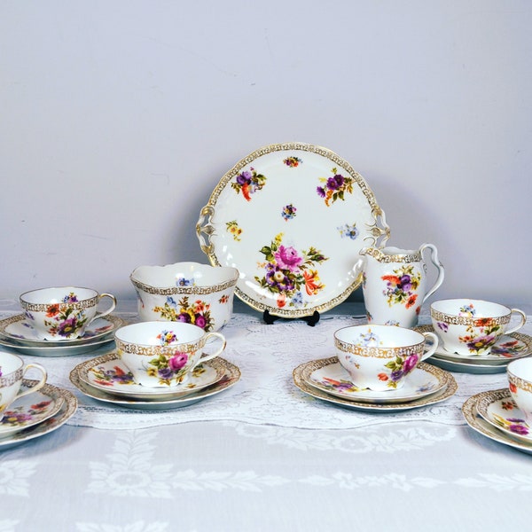 Stunning Antique German Rosenthal Iris Tea Set for 6 People c1920s