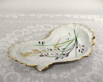 Handpainted French Limoges Porcelan Oyster Shell Trinket Dish c 1990s