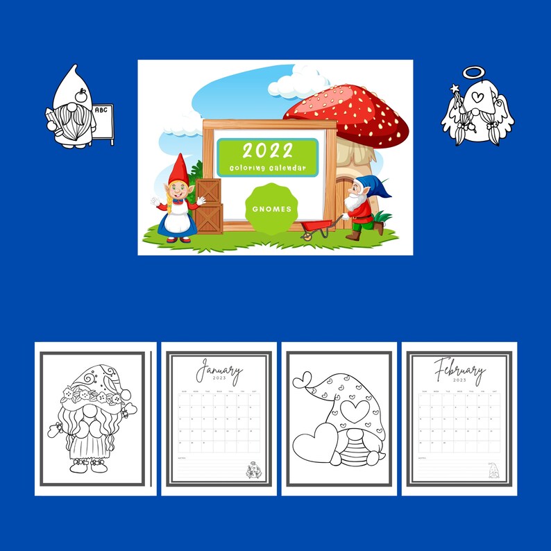 Gnome 2023 Coloring Calendar PDF Printable Gonk Coloring Etsy