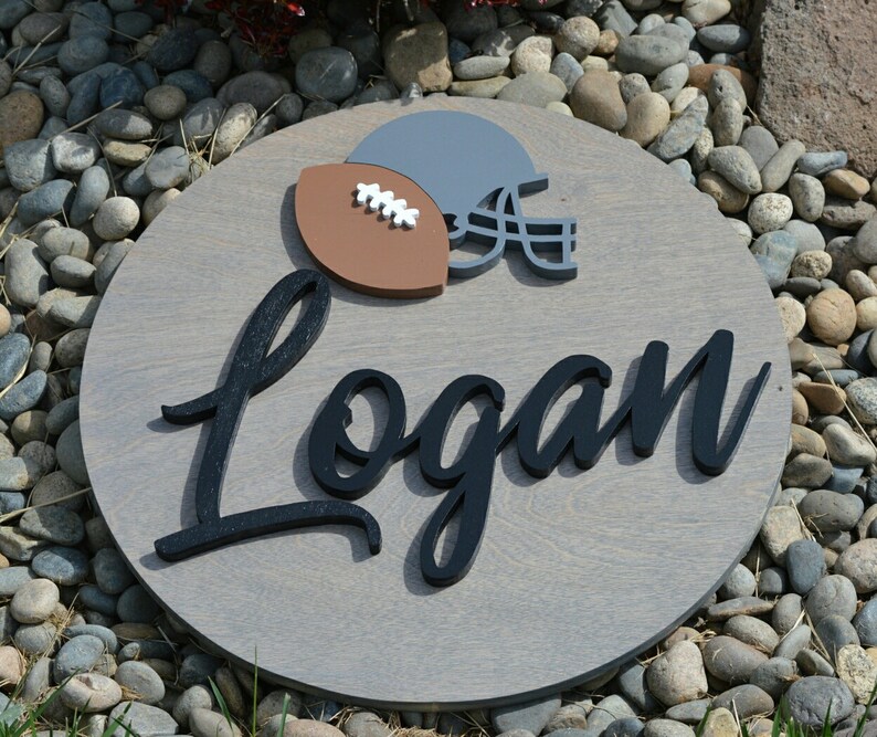 Football Sports Wood Round Name Sign 30 Inch Nursery Sign Etsy