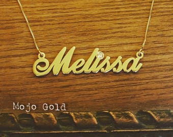 Order Any Name/14K Yellow Gold Name Necklace With Birthstone /solid 14K Gold/Personalized Nameplate & Chain/Melissa Necklace/Any Birthstone