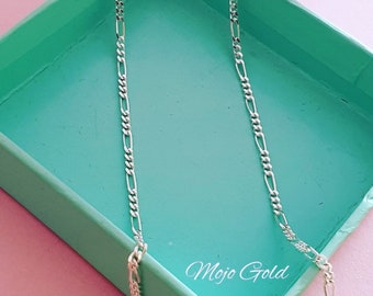 Men's Nameplate Necklace Chain, Split Figaro Chain Silver Or Gold Plated
