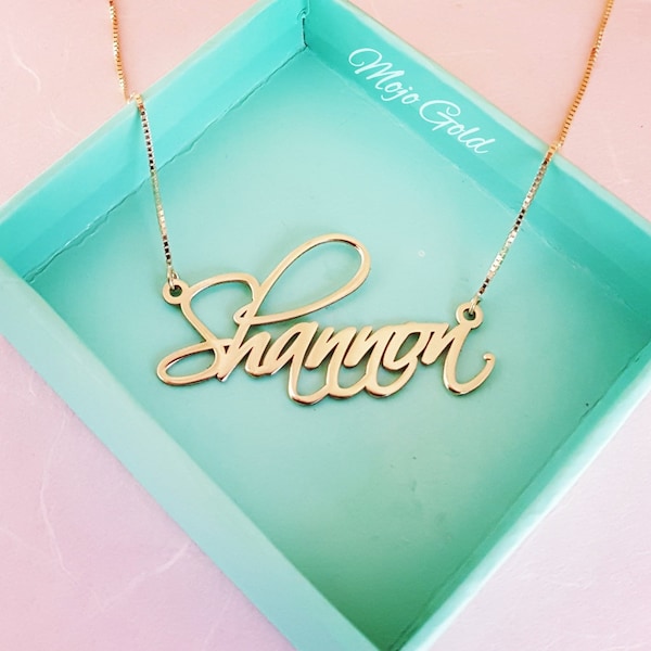 Script Font Necklace Gold Name Pendant 14K Gold Name Necklace Yellow Gold Necklace Gold Name Chain My Name Necklace Shannon Necklace