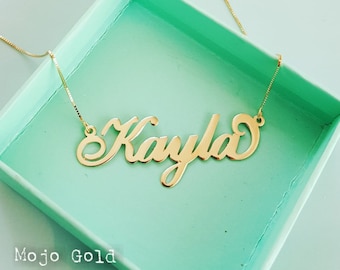 Womans Personalized Necklace/Womans Name Necklace/14 Karat Gold Name Necklace and Chain/Kayla Necklace/Personalized Nameplate/Birthday Gift